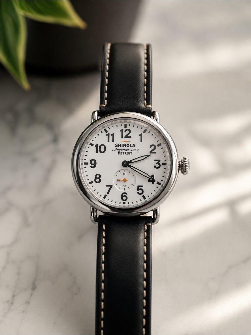 Shinola White Dial Watch with Black Leather Strap